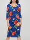 Сукня-футляр синя в квітковий принт | 5929716