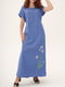 Платье А-силуэта  светло-синее с вышивкой | 6030788