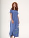 Платье А-силуэта  светло-синее с вышивкой | 6030788 | фото 5