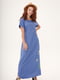Платье А-силуэта  светло-синее с вышивкой | 6030788 | фото 6