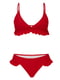 Раздельный красный купальник: бюстгальтер и трусы с оборками | 6041998 | фото 2