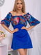 Платье А-силуэта синее с цветочным принтом | 6048049 | фото 3
