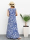 Платье А-силуэта синее с цветочным принтом | 6054642 | фото 3