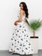 Платье А-силуэта белое с цветочным принтом | 6054686 | фото 2