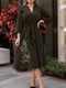 Сукня А-силуету зелена з вишивкою | 6055557