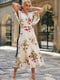 Платье А-силуэта молочного цвета с цветочным принтом | 6080224 | фото 6