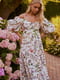 Платье А-силуэта молочного цвета в цветочный принт | 6080288 | фото 2