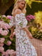 Платье А-силуэта молочного цвета в цветочный принт | 6080288 | фото 5