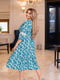 Платье А-силуэта бирюзового цвета в цветочный принт | 6108585 | фото 3