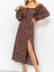 Платье А-силуэта коричневое в цветочный принт | 6114668 | фото 2