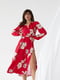 Платье А-силуэта красное с цветочным принтом | 6122334 | фото 3