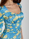Платье А-силуэта голубое в цветочный принт | 6129654 | фото 4