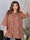 Жіноча класична блузка подовжена вільного фасону розмір: 52-54, 56-58, 60-62, 64-66 коричневий, 52/54 | 6253276 | фото 3