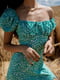 Платье А-силуэта зеленое в принт | 6259058 | фото 3