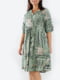 Сукня А-силуету оливкового кольору в принт | 6263450