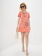 Платье-футболка кораллового цвета с принтом "Соланж" | 6282339 | фото 2