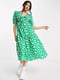 Платье А-силуэта зеленое с цветочным принтом | 6287133 | фото 2