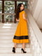 Сукня А-силуету гірчичного кольору з мереживом | 6285002 | фото 2