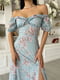 Платье А-силуэта голубое в цветочный принт | 6298802 | фото 2
