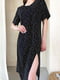 Сукня А-силуету чорна в принт з пояском | 6301102 | фото 7