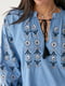 Платье-А силуэта голубое с вышивкой | 6307356 | фото 4