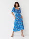 Платье А-силуэта синее в цветочный принт | 6307564 | фото 6