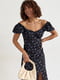 Платье-А силуэта черное в цветочный принт | 6307757 | фото 3