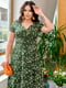 Платье А-силуэта цвета хаки с цветочным принтом | 6325887 | фото 2