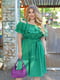 Платье А-силуэта зеленое с рюшем | 6327233 | фото 2