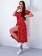 Платье А-силуэта красное в цветочный принт | 6327525 | фото 2