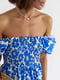 Платье А-силуэта синее в крупные цветы с открытыми плечами | 6331257 | фото 5
