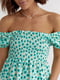 Платье А-силуэта бирюзовое в мелкие цветы с открытыми плечами | 6331258 | фото 4