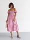 Платье А-силуэта розовое в мелкие цветы с открытыми плечами | 6331260 | фото 3