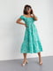 Сукня-А силуету смарагдового кольору в квітковий принт | 6331324 | фото 2