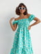 Сукня-А силуету смарагдового кольору в квітковий принт | 6331324 | фото 5