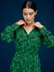 Платье А-силуэта зеленое с принтом | 6331390