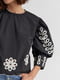 Блуза черная с рукавами-фонариками и цветочной перфорацией | 6333042 | фото 7