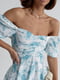 Платье А-силуэта бирюзового цвета с принтом и драпировкой спереди | 6333044 | фото 7