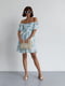 Платье А-силуэта бирюзового цвета с принтом и драпировкой спереди | 6333044 | фото 3