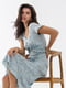 Платье А-силуэта голубое с цветочным принтом | 6331726 | фото 2