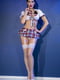 Еротичний костюм: топ, спідниця з підв'язками для панчох, білі панчохи, трусики-стрінги та аксесуари | 6336689 | фото 4