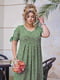Платье А-силуэта цвета хаки с цветочным принтом | 6336789 | фото 2