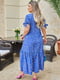 Платье А-силуэта цвета электрик с цветочным принтом | 6336791 | фото 3