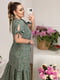 Платье А-силуэта зеленое с цветочным принтом | 6336792 | фото 3
