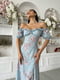 Платье А-силуэта голубое с цветочным принтом | 6336830 | фото 4