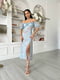 Платье А-силуэта голубое с цветочным принтом | 6336830 | фото 7