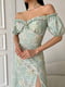 Платье А-силуэта оливковое с цветочным принтом | 6336832 | фото 7