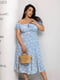 Платье А-силуэта голубое с цветочным принтом | 6336877 | фото 2