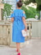 Платье А-силуэта голубое с цветочным принтом | 6336884 | фото 3
