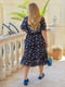 Платье А-силуэта темно-синее с цветочным принтом | 6336908 | фото 3
